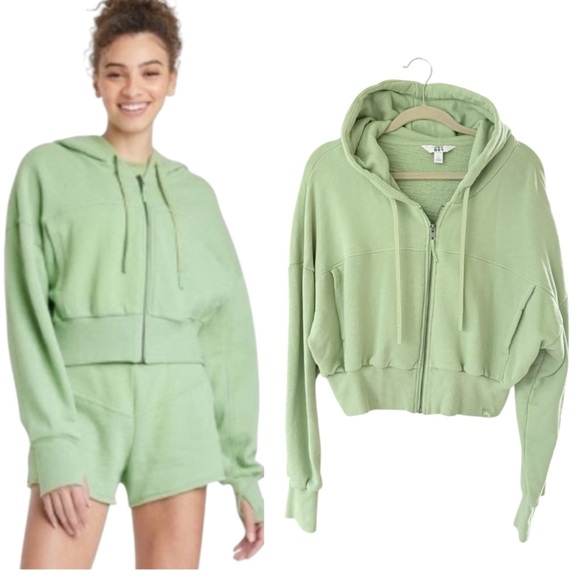 JoyLab Women's Cropped Hoodie Size Large Light Green Athletic Sport Athleisure - Picture 1 of 14